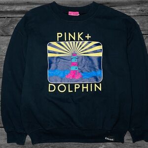 PINK DOLPHIN Sweatshirt Mens Large Black Long Sleeve Crewneck Skateboard Winter